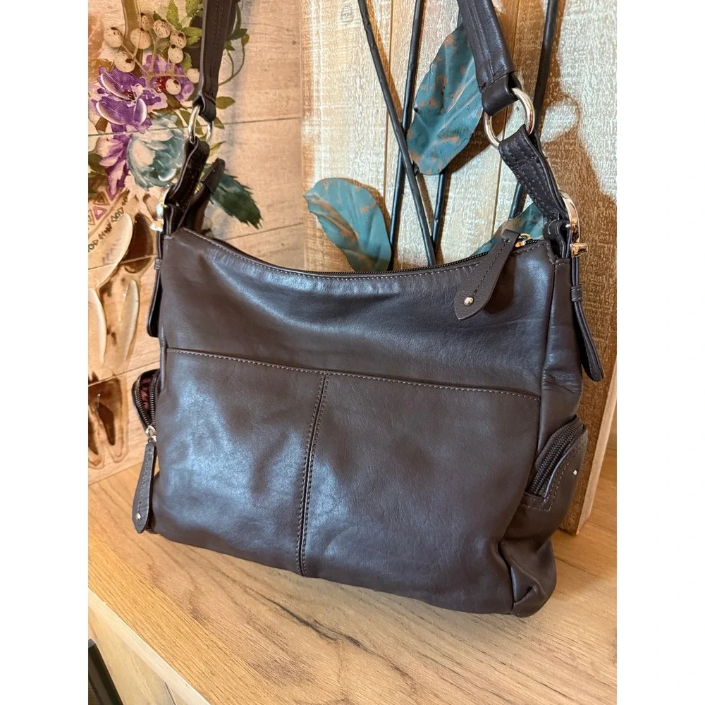 Stone Mountain Brown Leather Shoulder Bag Crossbody Hobo Organizer Multi Pocket
